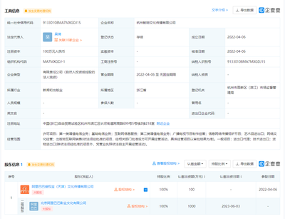 阿里巴巴投资成立鱿物文化传播 加速布局信息网络传播视听节目领域